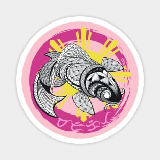 Tribal line Art Koi fish / Baybayin word Marikit (Pretty / Gorgeous) Magnet